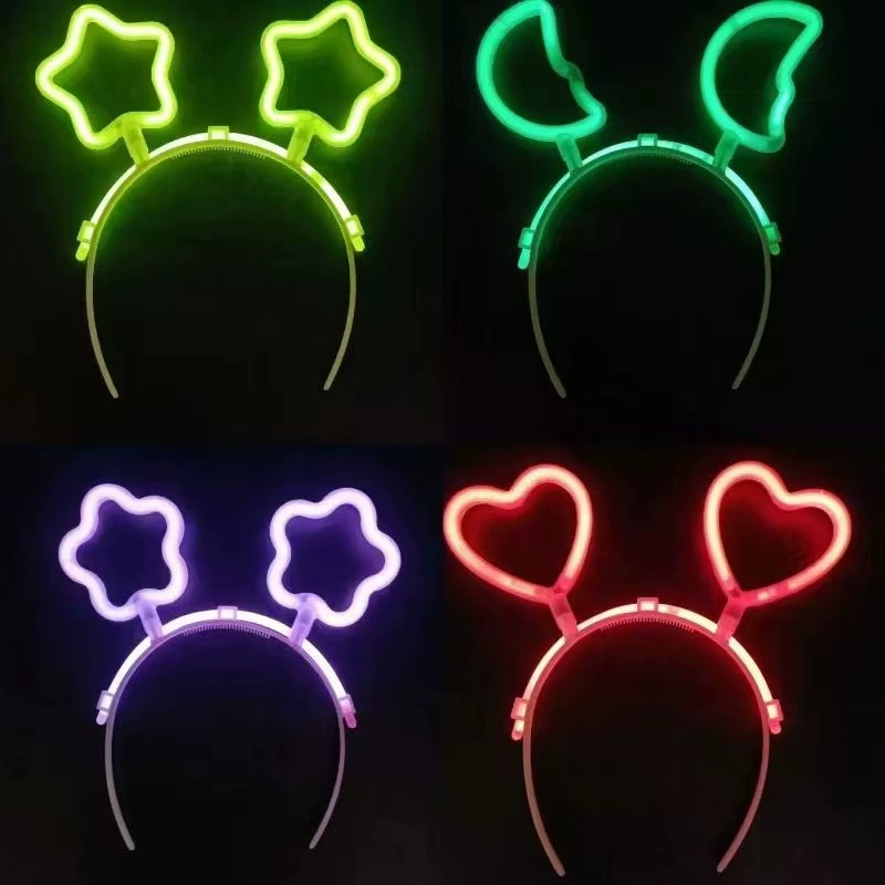 Флуоресцентная светящаяся повязка на голову в форме палочки, рождественский, хэллоуинский, карнавальный реквизит, звезда, сердце, прямые продажи с фабрики