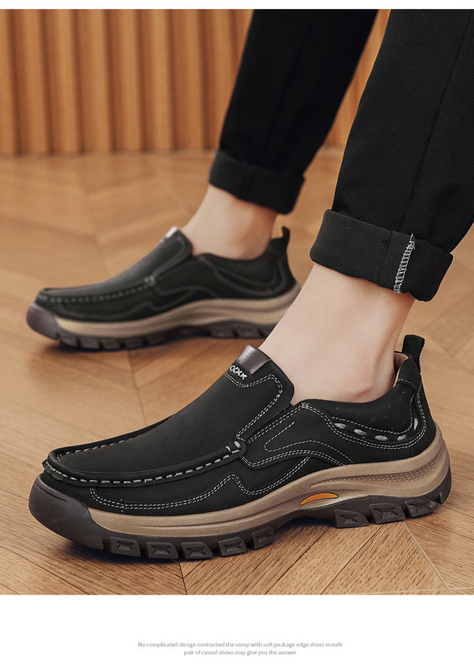 Giày lười nam đế dày da thoáng khí chống mài mòn cổ thấp gót 3 cm — Nâu sẫm, màu đen chi tiết 11