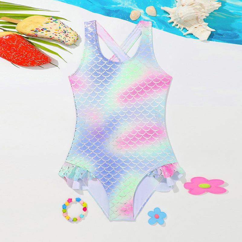 New Girls Swimsuit Girl Cute Princess Shiny Competitive One-Piece Swimsuit Children's Swimsuit Female Fashionable Mermaid