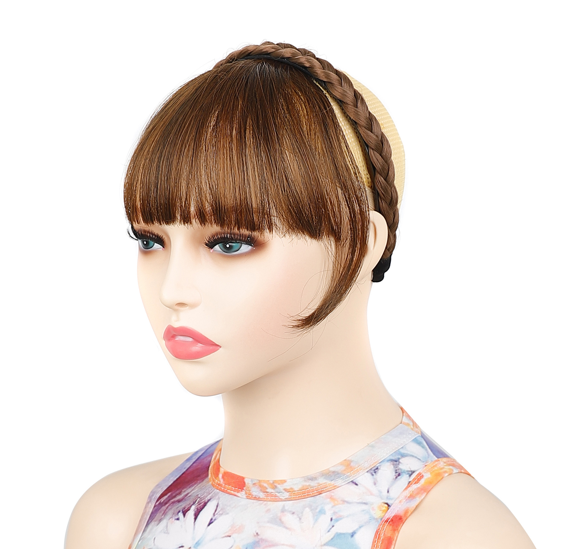 Moda trenza ligera diadema peluca flequillo doble templos flequillo recto peluca flequillo al por mayor