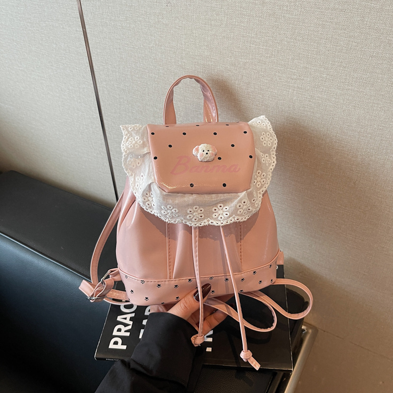 Coreano ins caricatura perrito mochila mujer diseño pliegue de encaje mochila de estudiantes lindas mochila