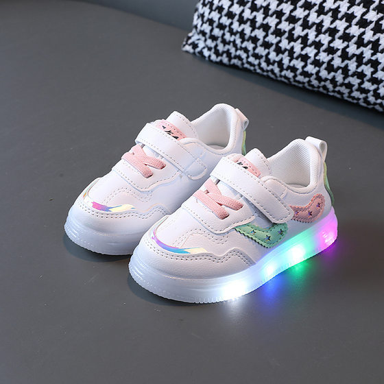 Spring and autumn children's board shoes LED bright light luminous casual shoes boys and girls students small white shoes small and medium-sized children's shoes