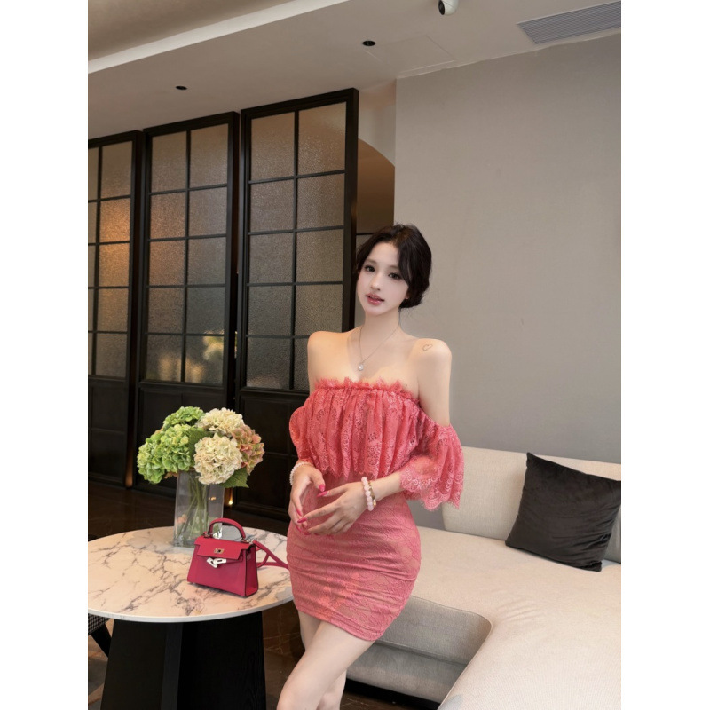 French-Style Pure Desire Sexy Blush Pink Vintage Slim-Fit Niche Design Dress Short Skirt for Women French-Style Pure Desire Sexy Blush Pink Vintage Slim-Fit Niche Design Dress Short Skirt for Women