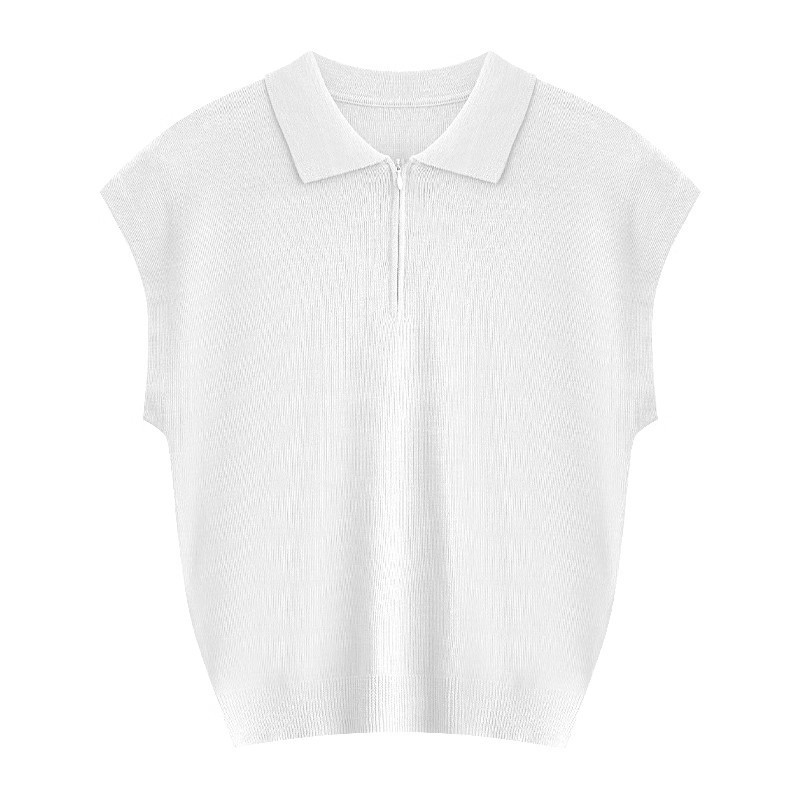PINKEEN蓝色polo领针织短袖女夏季2025新清爽老钱风百搭套头上衣|undefined