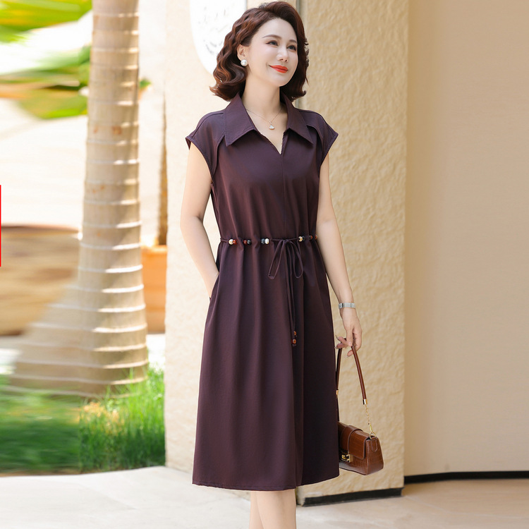 2025 Summer Dress for Middle-Aged and Elderly Women Aged 50-60, Lapel Knee-Length Dress, Elegant Plus Size Mother's Dress