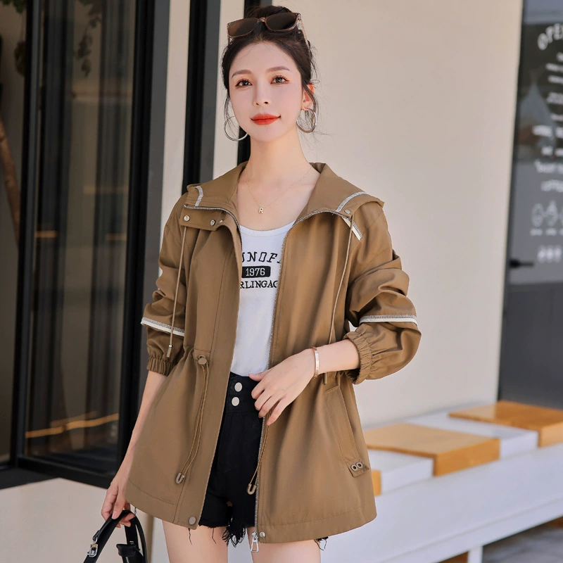 Trench coat, autumn jacket for leisure, oversize, drawstring
