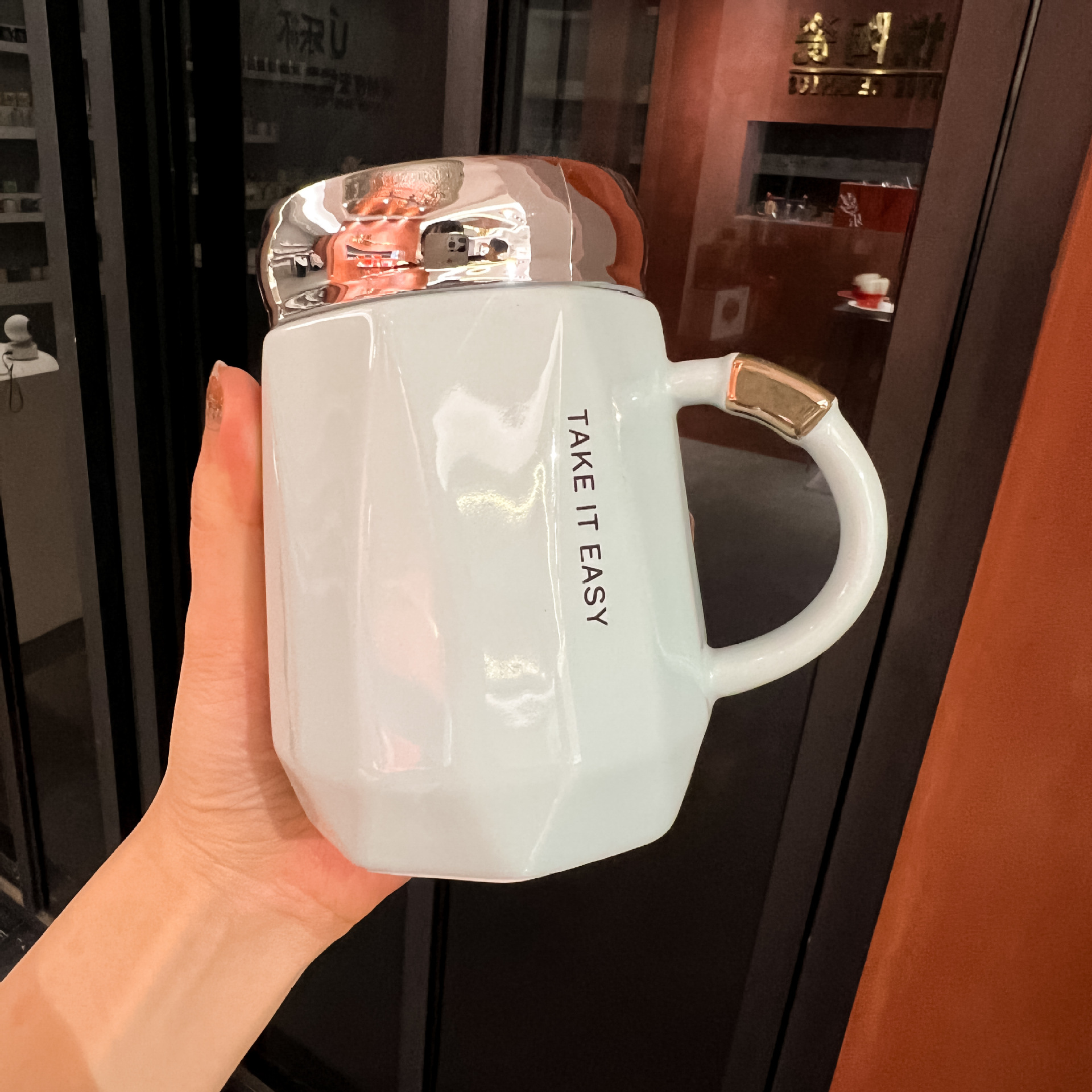 Taza de cerámica para parejas de alta gama - Con tapa - Para hogar y oficina - Gran capacidad y diseño Instagrameable - En caja de regalo