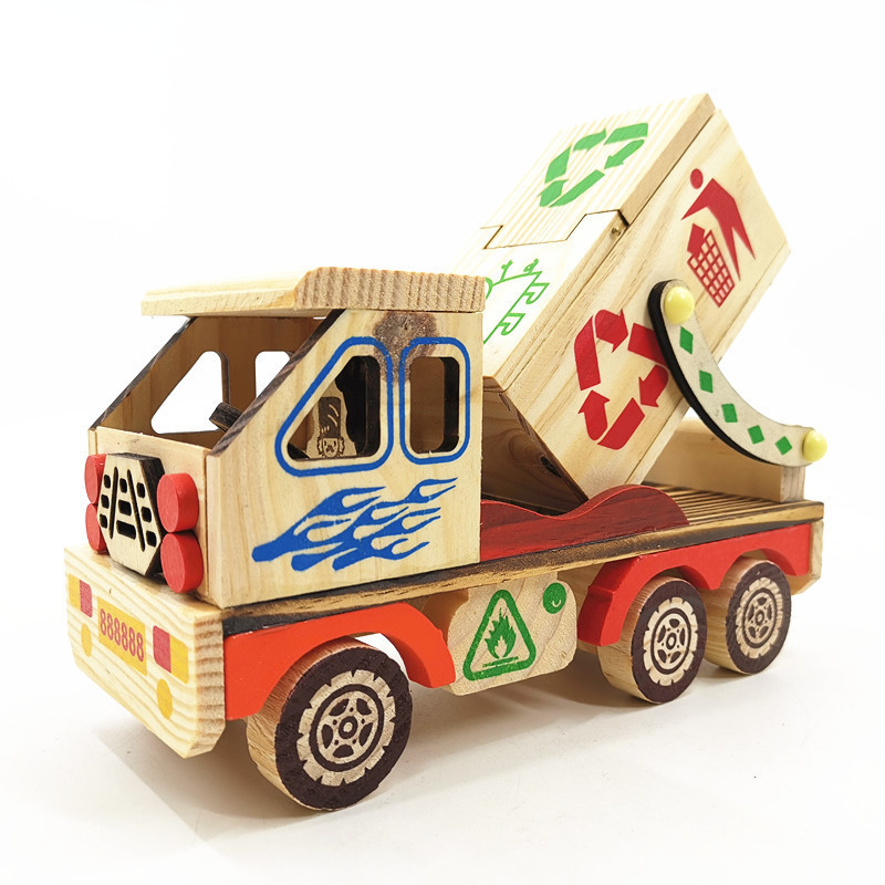 木の工事の車の木製のおもちゃのミニ都市の工事の車の置物の模型のセットの組み合わせの贈り物の箱の卸売り|undefined