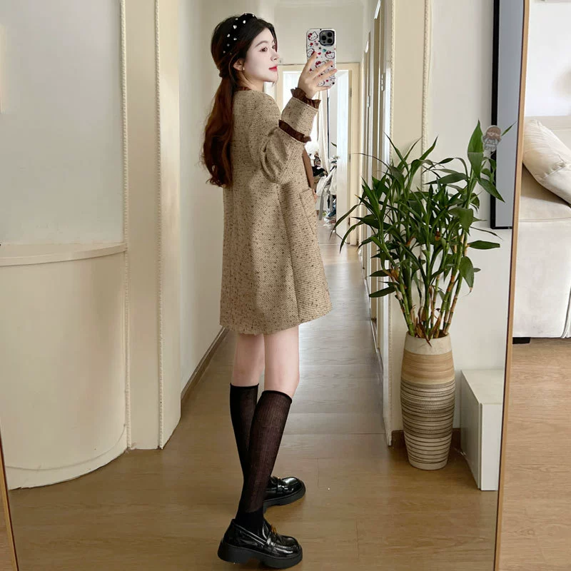 Dress for pregnant, autumn skirt with bow, Chanel style, high-quality style, oversize, fitted