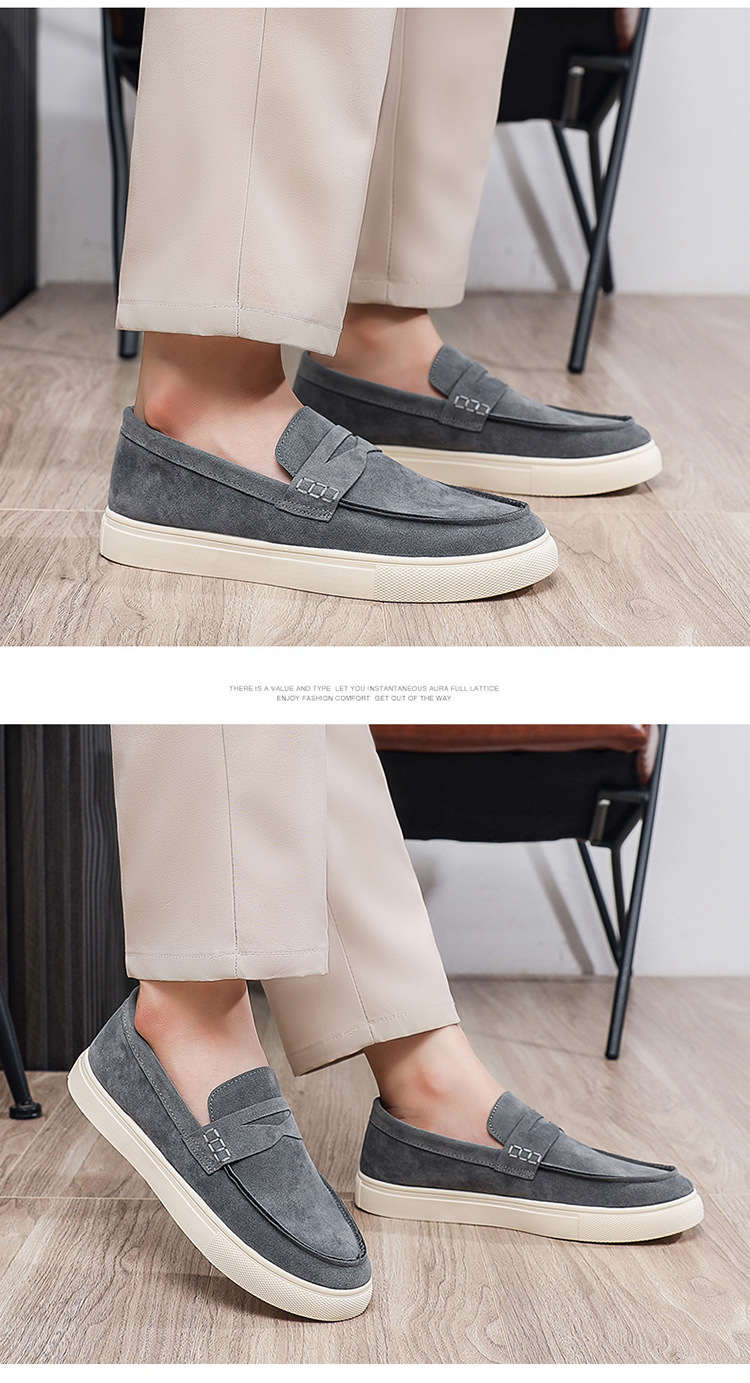 Suede Men's Board Shoes Are Comfortable And Breathable, One-pedal Loafers, Hand-stitched Thick-soled Versatile Shoes, And One Free Pinch Music._vogvips.com