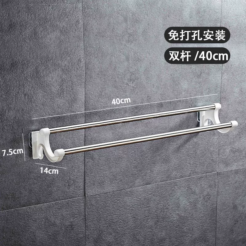 Stainless steel multi-purpose towel rack with hooks, no drilling, various sizes, durable design