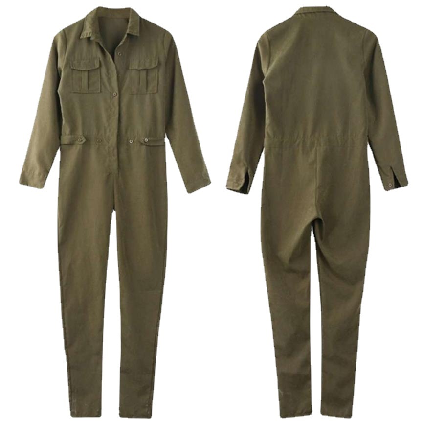 Aliexpress Ebay European and American Foreign Trade Women's Clothing Lapel Long-Sleeve Long Pants Slimming Jumpsuit (in Stock Clearance)