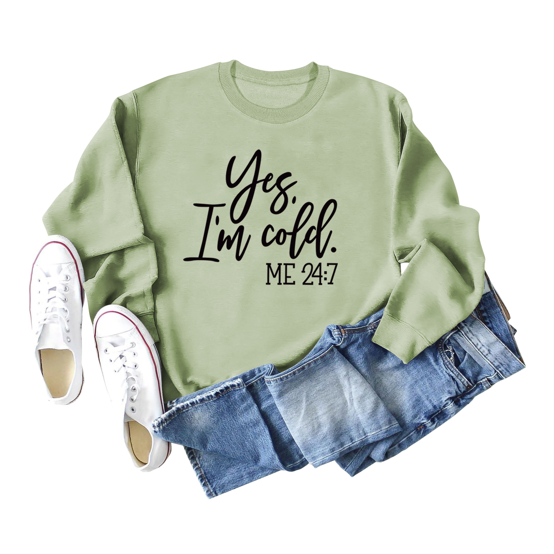 Suéter de punto con estampado de letras casuales sueltos de Amazon Yes 'I'm Cold nueva ropa de mujer de comercio exterior con cuello redondo