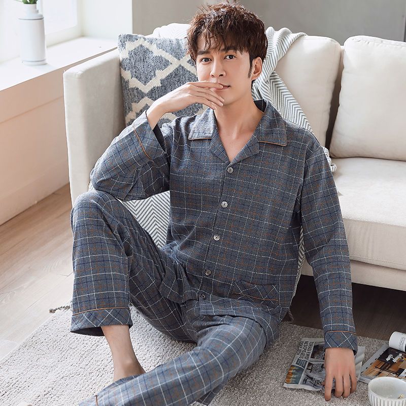 Pijama de algodón 100% de los hombres de manga larga de primavera y otoño más tamaño de otoño e invierno más el tamaño de los hombres gordos homewear traje