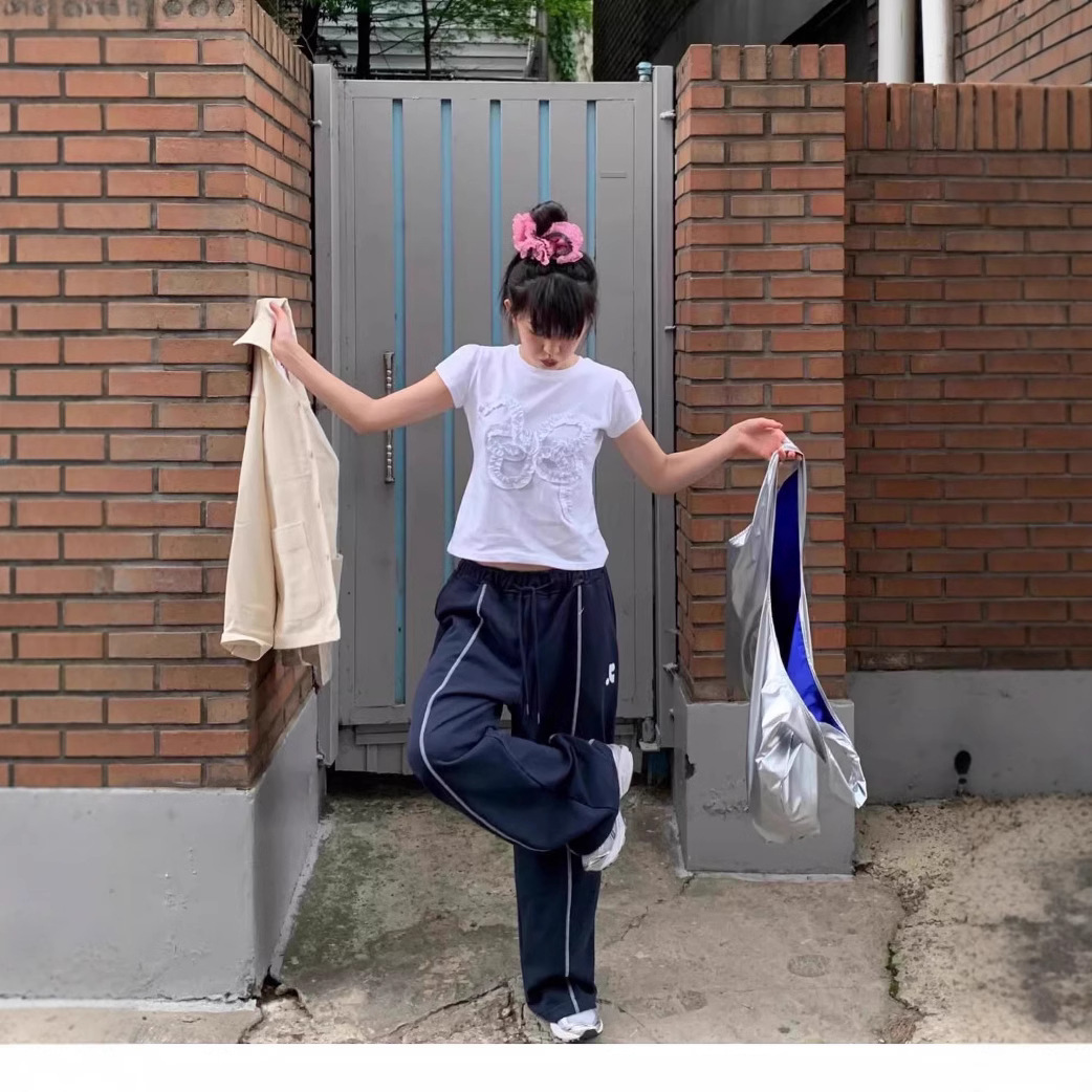 한국 틈새 휴식 및 RR 가을 새로운 인쇄 캐주얼 밍 라인 바지 스트레이트 튜브 남성과 여성의 느슨한 넓은 다리 바지