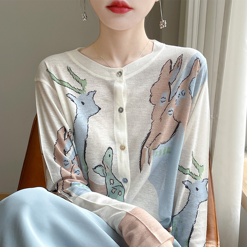 Lyocell Tencel Water-Soluble Wool Knitted Cardigan Women's Spring & Fall Design Long-Sleeved Thin Bottoming Jacket Top