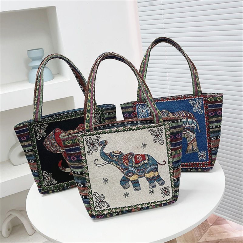 Cheap Handbags for Moms, Women's Ethnic Style Canvas Bags, Double-Sided Embroidery, Small Square Bags for Women