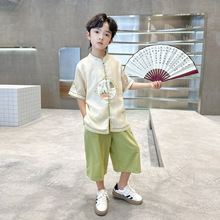 儿童汉服套装夏季男童中国风改良水墨画唐装两件套男孩古装演出服