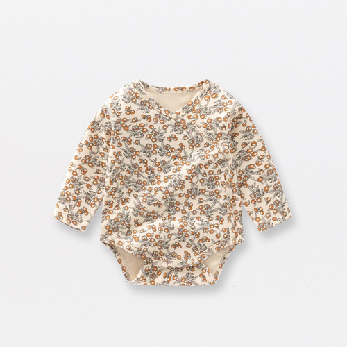 ins baby bag fart clothes spring and autumn baby triangle harem a type pure cotton printed bottoming newborn clothes jumpsuit