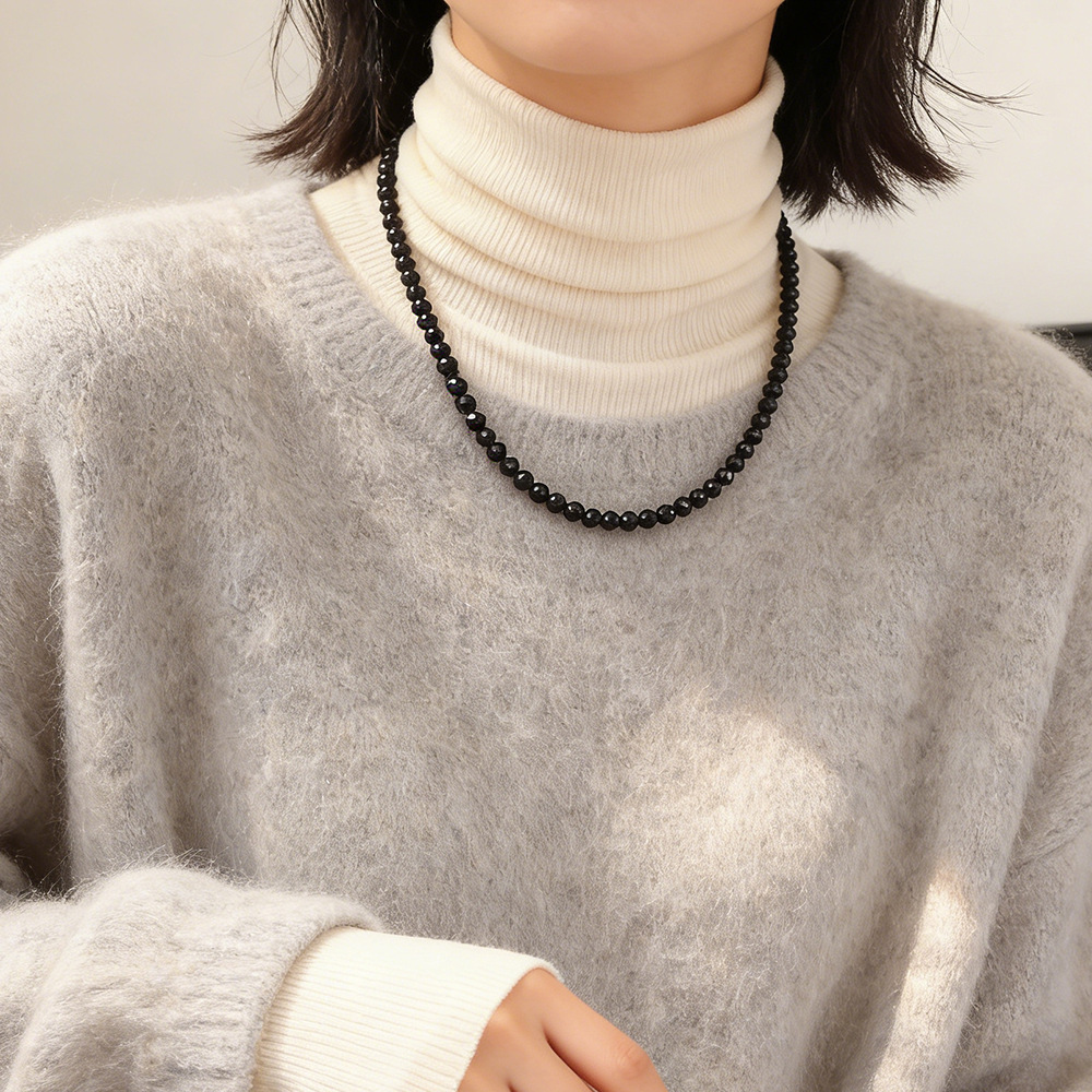 Schwarze Perlenkette Für Damen Einfaches Böhmisches Collier_voghion.com