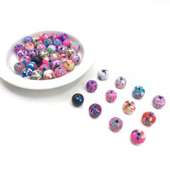 50顆/包彩色軟陶散珠子印花圓形手鍊串珠材料耳釘掛件diy飾品配件