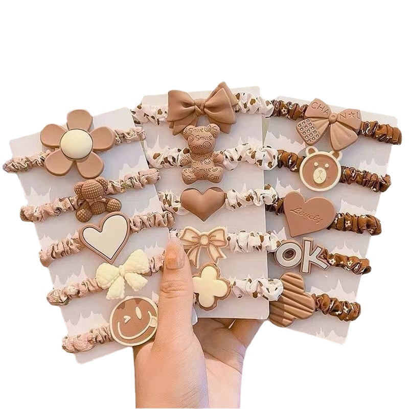 Internet celebridad lazo del pelo banda de goma estilo coreano lindo marrón diadema banda de Pelo elástico bebé Cola de Caballo cuerda de pelo accesorios para el cabello de las niñas