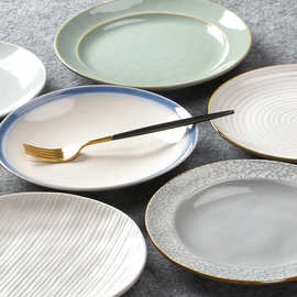 创意特色日式餐具西餐盘手绘圆形陶瓷盘子 盘子 家用 牛排盘 平盘