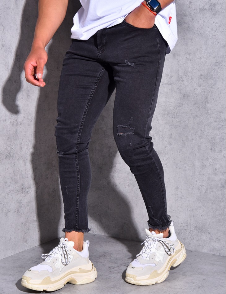 Jeans slim fit uomo strappati elastici pantaloni in denim_voghion.com