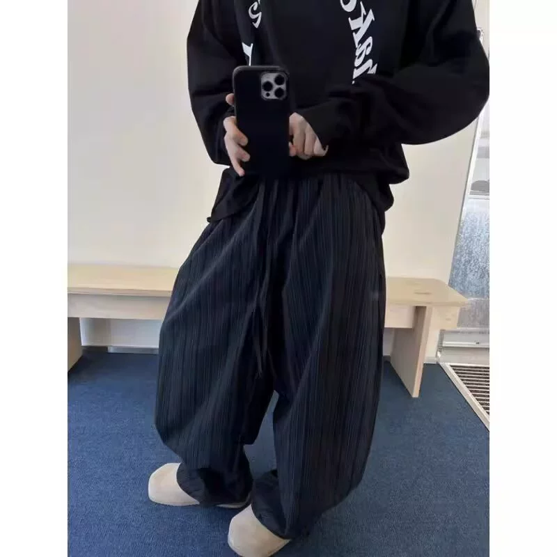 Black retro casual trousers, American style, oversize