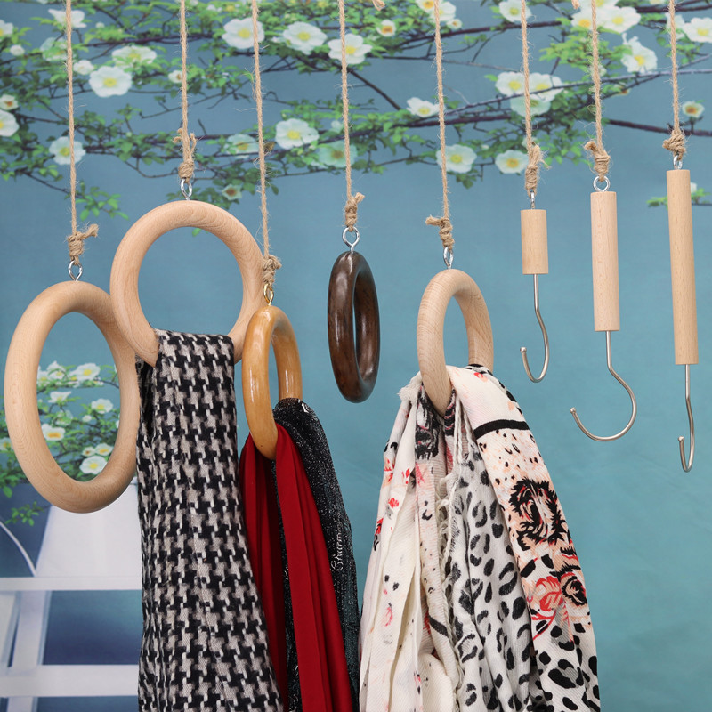 服装店吊环挂钩 创意实木S钩挂钩服装店展示架店铺装修麻绳衣钩