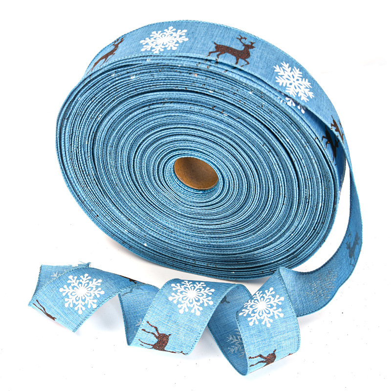 Navidad lino cinta copo de nieve elk santa claus decoración del árbol de navidad cinta DIY regalo embalaje cinta