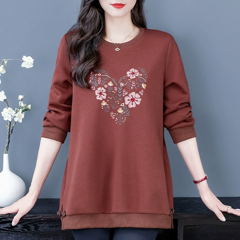 Женская толстовка в корейском стиле больших размеров с ретро-принтом, куртка плюс толстый плюс повседневный свободный топ для мам, закрывающий живот