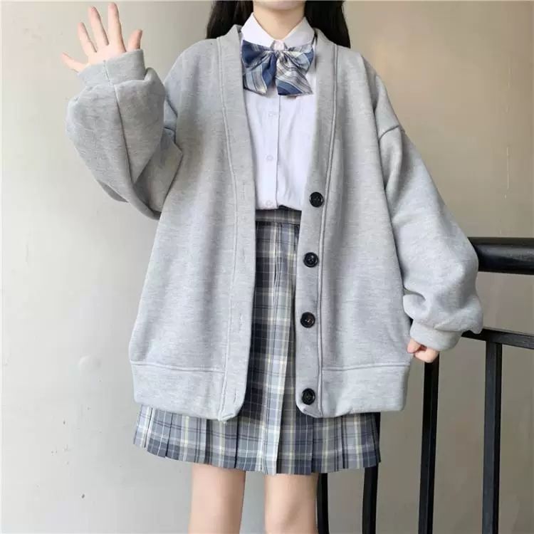 Japanese-Style Cardigan Sweatshirt for Women, Autumn and Winter New Versatile Student Loose Soft Girl Button Jacket, College Style Best Friend Outfit