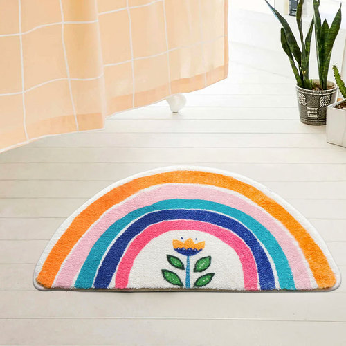 Semi-circular rainbow bathroom entrance floor mat absorbent bathroom door mat bathroom toilet door non-slip foot mat