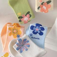 袜子女韩版长筒袜ins潮百搭秋冬彩色花卉中筒袜日系可爱风学生袜