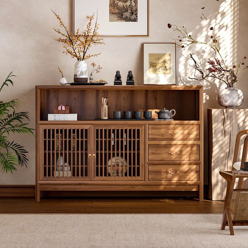 New Chinese Style Sideboard Old Elm Living Room Decorative Cabinet Wall Sideboard Solid Wood Tea Cabinet Medieval Entrance Cabinet