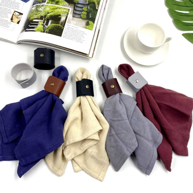 Leather Western-style tablecloth ring with button fastener PU leather restaurant decor, foldable hotel tablecloth ring