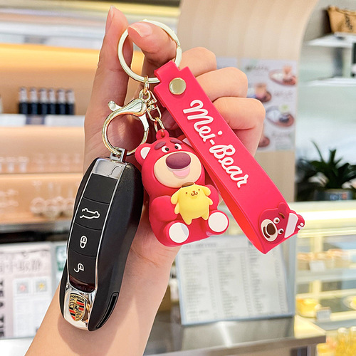 Cartoon Cute Sanrio Holding Strawberry Bear Keychain Bag Hook Car Keychain Ornament Small Gift Wholesale