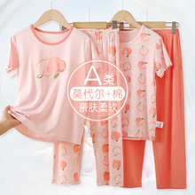 女童睡衣套装女童圆领短袖长裤家居服套装夏季棉莫薄款卡通空调服
