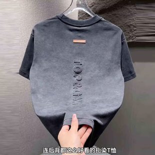 Ins2025 Steel Print Summer Fashion T-Shirt New Versatile Men's Casual Breathable Top Short-Sleeved Letter Half-Sleeve