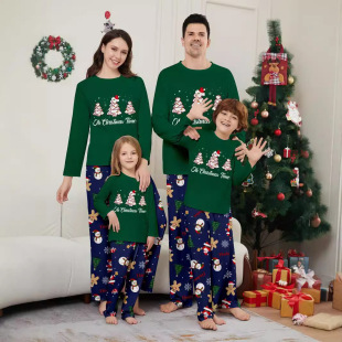 Green Christmas Tree Parent-Child Pajamas suit Family of Three and Four Christmas suit Series Snowman Printed Home Clothes