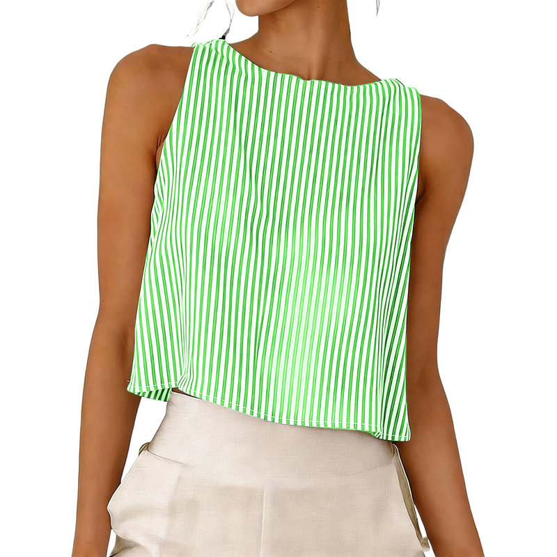 Fashionable Round-Neck Sleeveless Vest with Striped Elements, Made of Cotton-Linen Imitation, Versatile Summer Top for Women, Can Be Worn on Both Sides Fashionable Round-Neck Sleeveless Vest with Striped Elements, Made of Cotton-Linen Imitation, Versatile Summer Top for Women, Can Be Worn on Both Sides