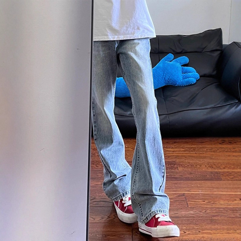 Light Blue Vibe Curved Jeans for Men, Summer 2025 New High Street Style, Stylish and Slimming, Slightly Flared Straight-Leg Pants