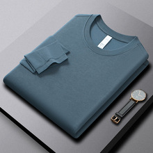205G新氧棉净版长袖t恤衫休闲百搭经典圆领纯色简约打底男士上衣t