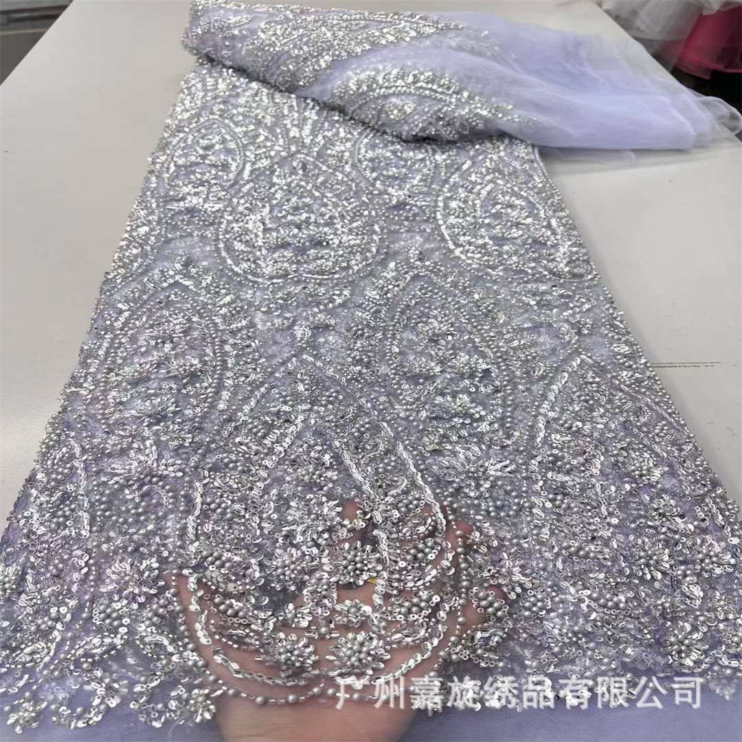 Tela de encaje con lentejuelas africanas para vestidos de novia y trajes de fiesta nupcial.