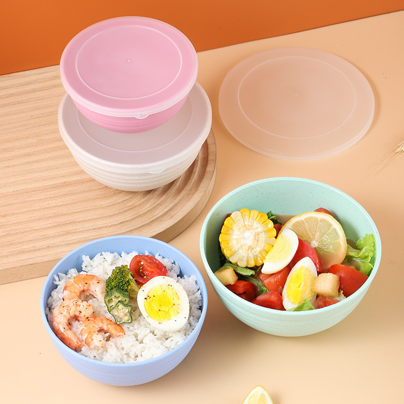 小麦わら碗の新鮮な碗は蓋のカバーがあります。北欧の簡単な大きいサイズの弁当箱の泡の碗の冷蔵庫の電子レンジは使えます。|undefined