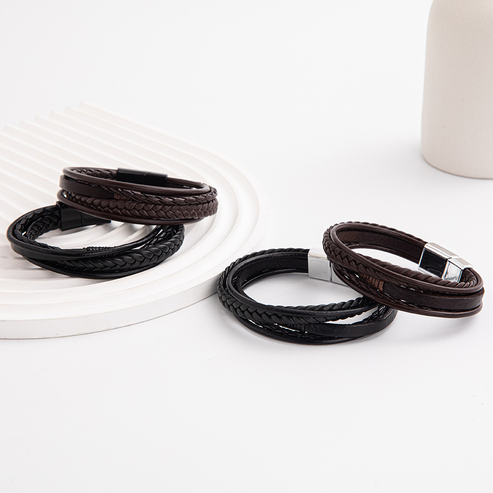 Cross-border Jewelry Simple Hand-woven Multi-layer Leather Bracelet European and American Fashion Popular Jewelry Men's Bracelet Wholesale