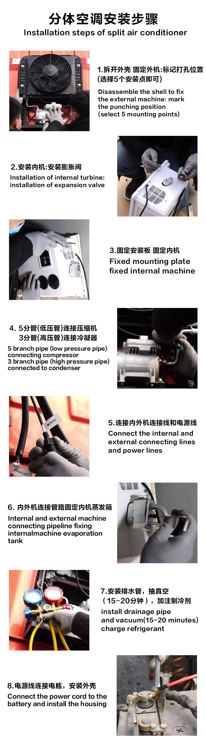 Split vertical parking air conditioner backpack 12v24v RV bus truck excavator forklift electric air conditioner