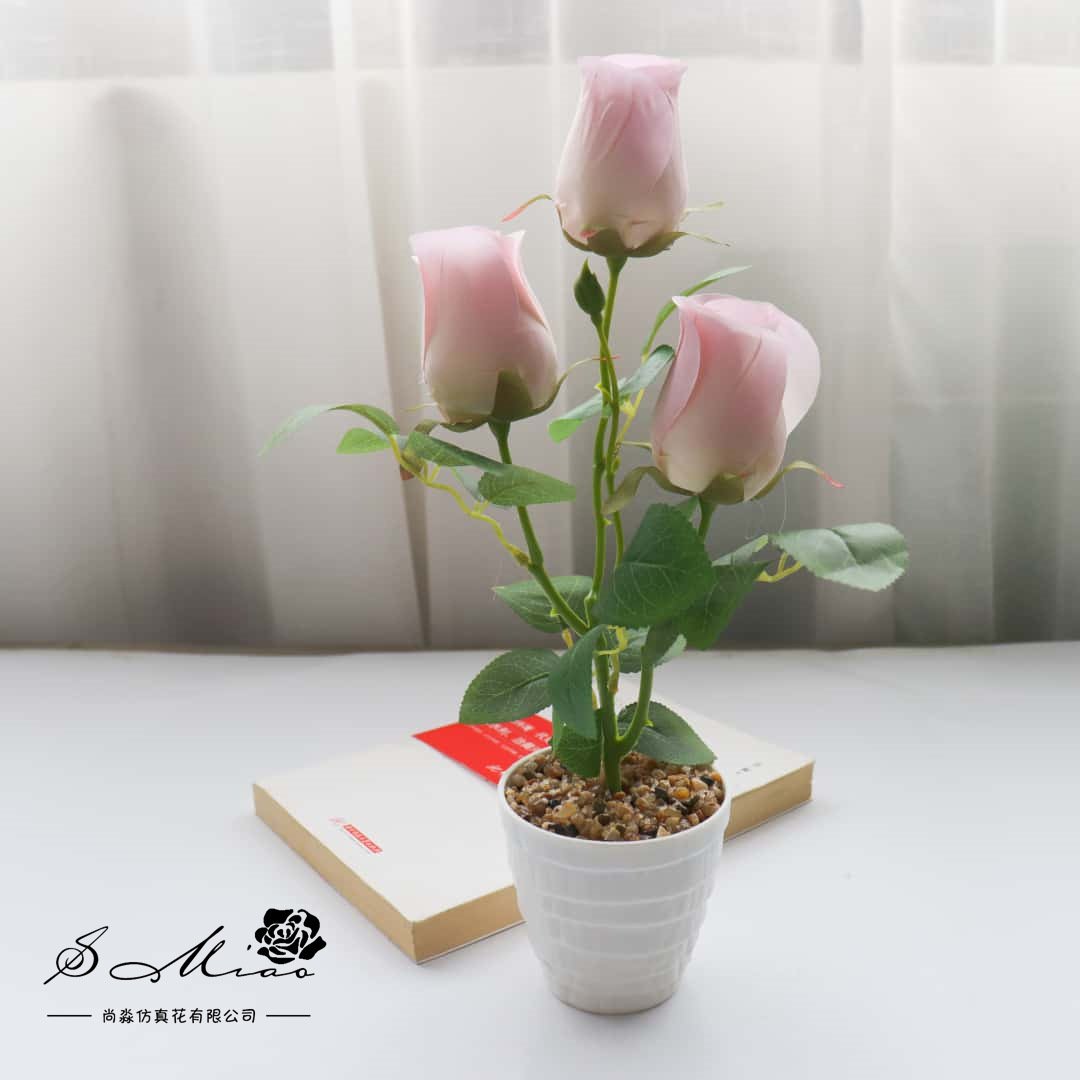Flores falsas estilo pastoral rosa bonsai simulación flor de moda decoración creativa plantación verde artificial simulación maceta image 10