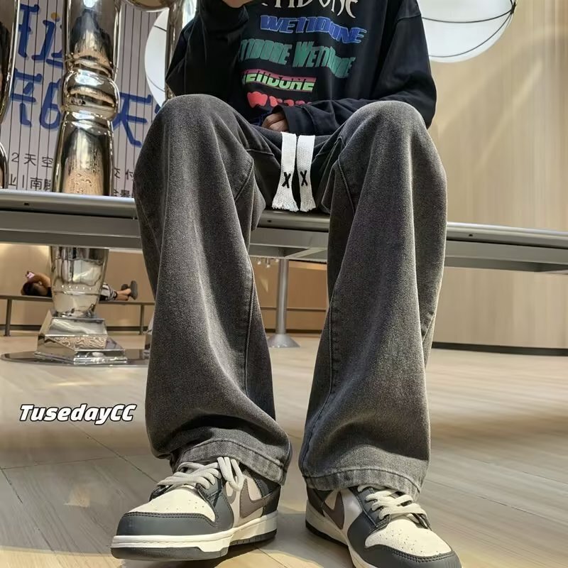 2025 Spring and Summer Jeans Men's Loose Straight Casual Pants Students New Pants Men's Trendy Washed Handsome Wear 2025 Spring and Summer Jeans Men's Loose Straight Casual Pants Students New Pants Men's Trendy Washed Handsome Wear